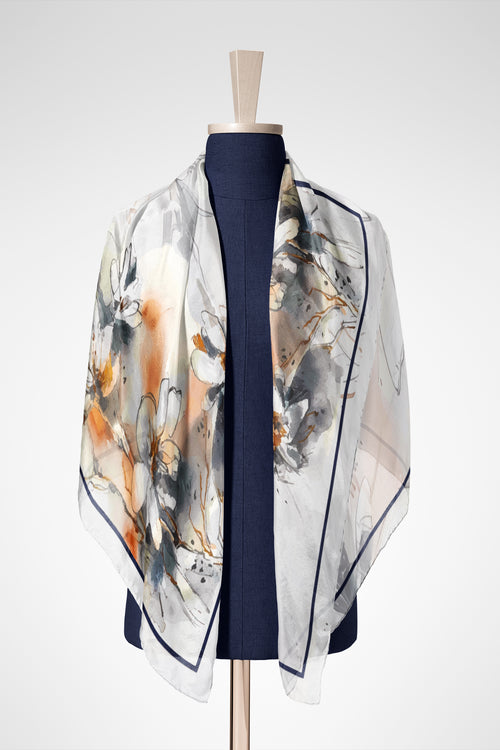 Gümüş Çiçek Pamuk İpek Şal S-602