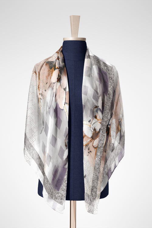 Gri Pudra Taş Pamuk İpek Şal S-603