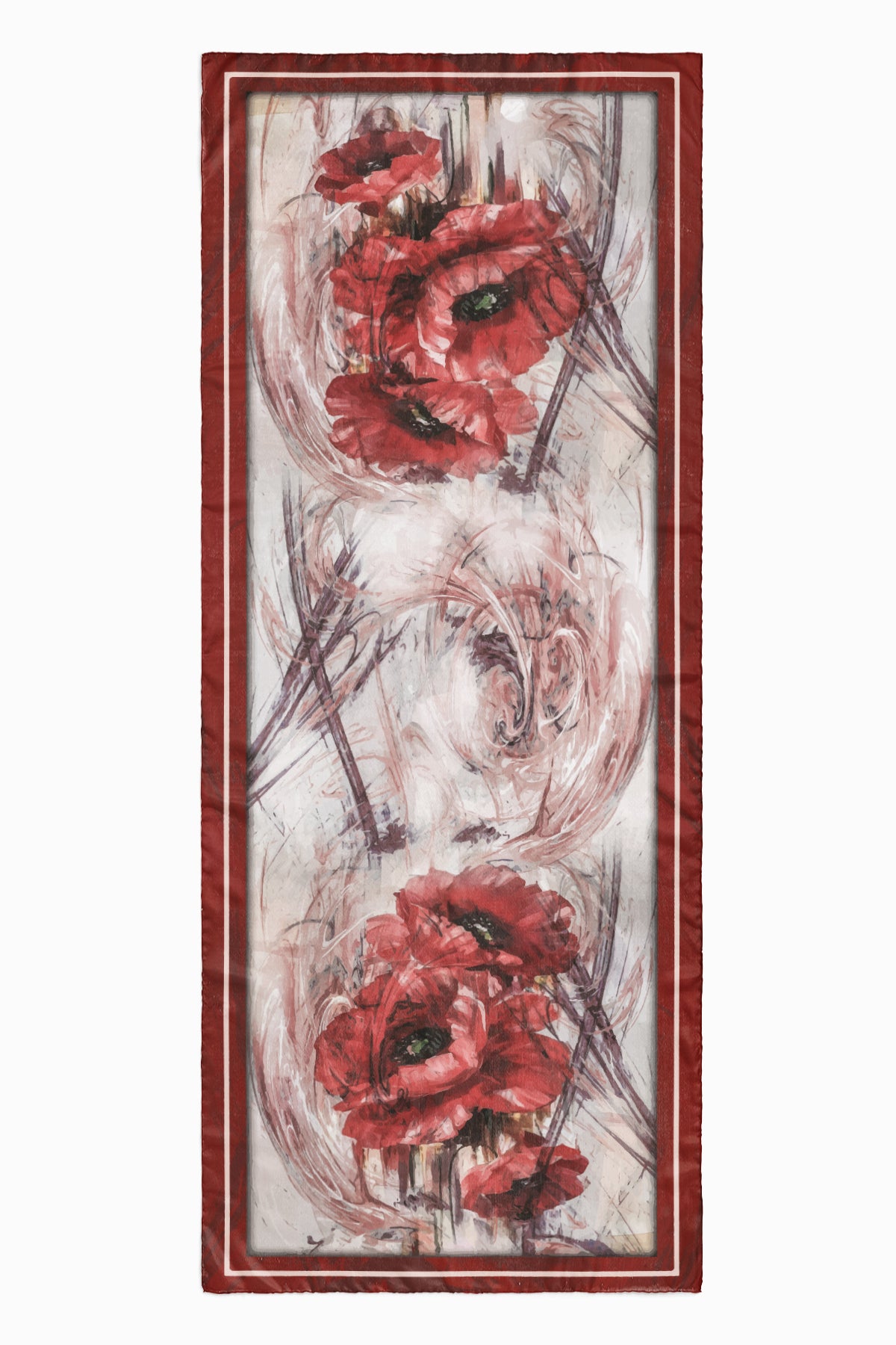 Bordo Gelincik Pamuk İpek Şal S-605