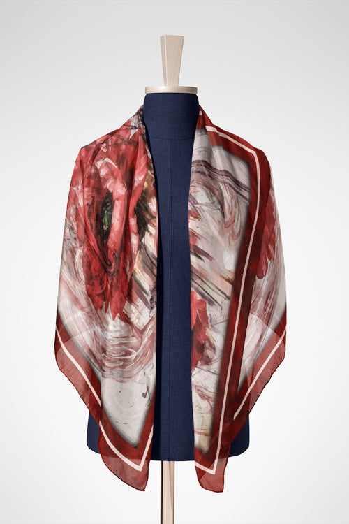 Bordo Gelincik Pamuk İpek Şal S-605