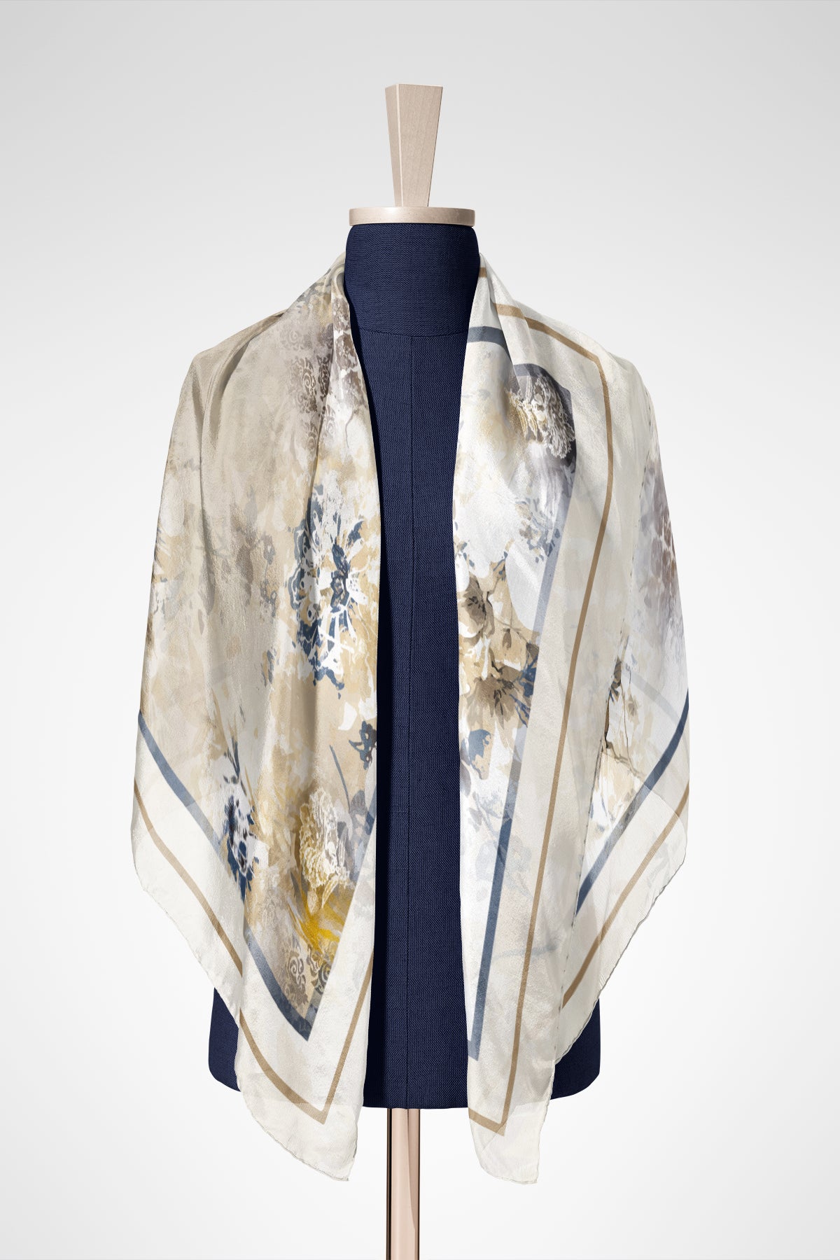 Mavi Bej Harmoni Pamuk İpek Şal S-606