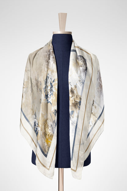 Mavi Bej Harmoni Pamuk İpek Şal S-606