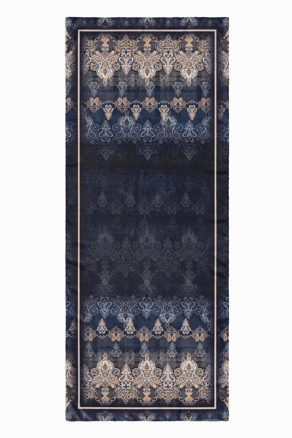 Gece Mavisi Paisley Pamuk İpek Şal S-607