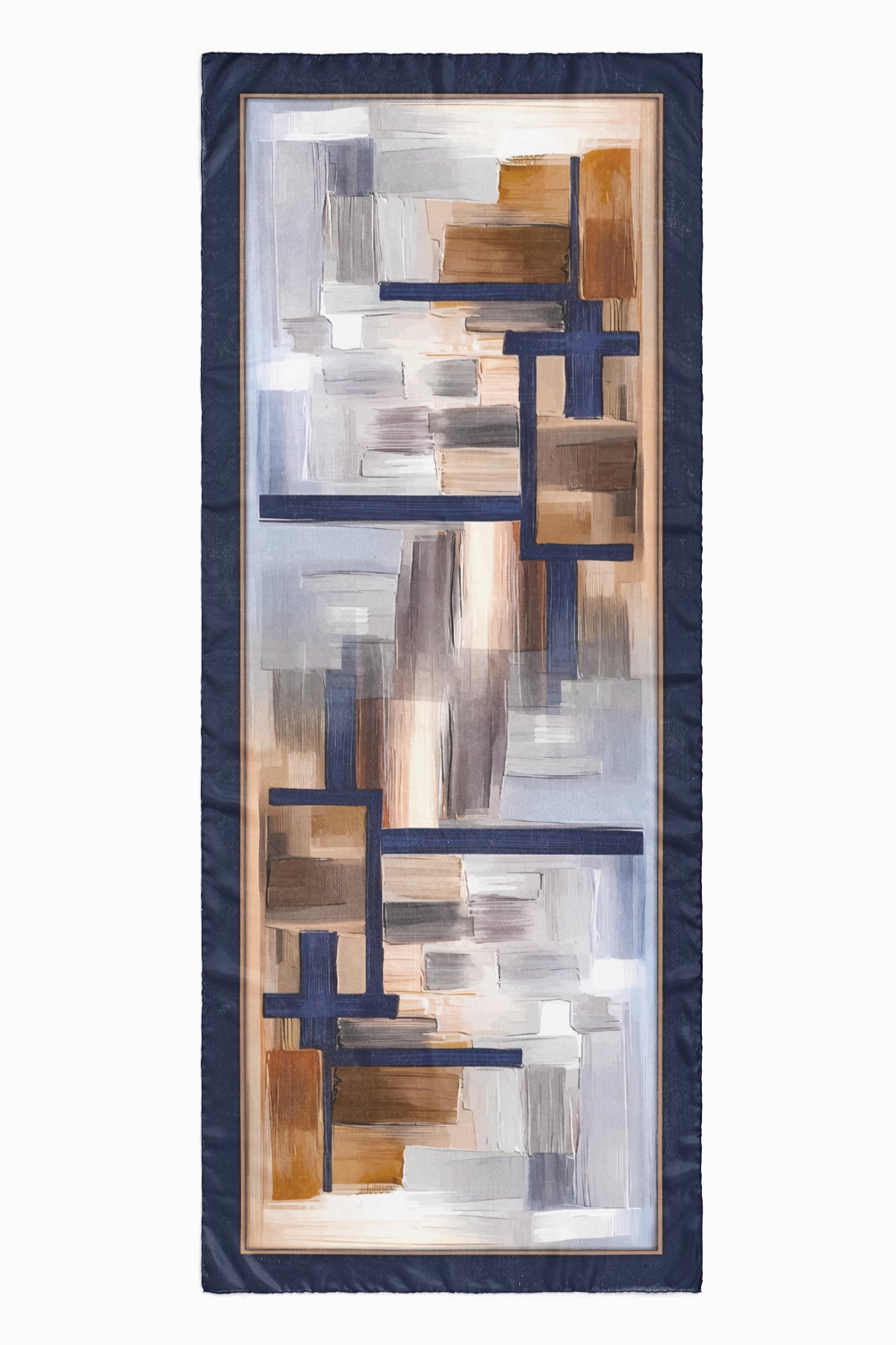 İndigo Geometrik Pamuk İpek Şal S-608