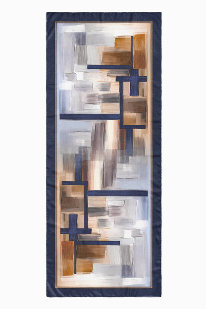 İndigo Geometrik Pamuk İpek Şal S-608