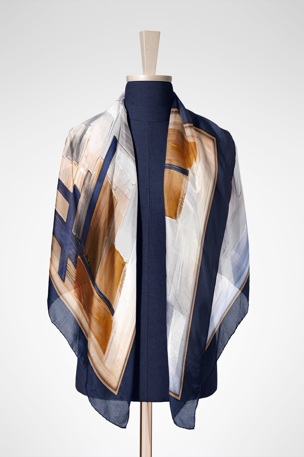 İndigo Geometrik Pamuk İpek Şal S-608