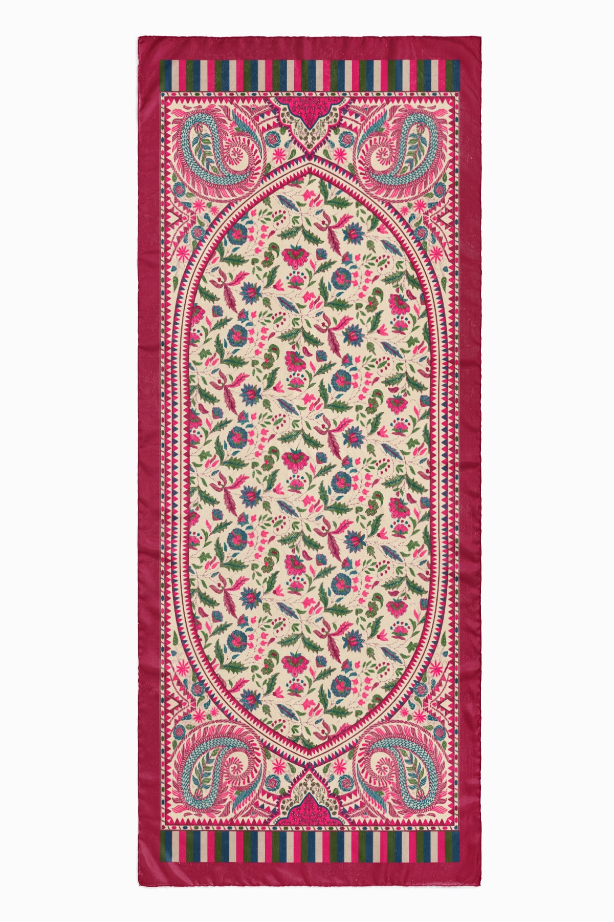 Fuşya Etnik Pamuk İpek Şal S-610