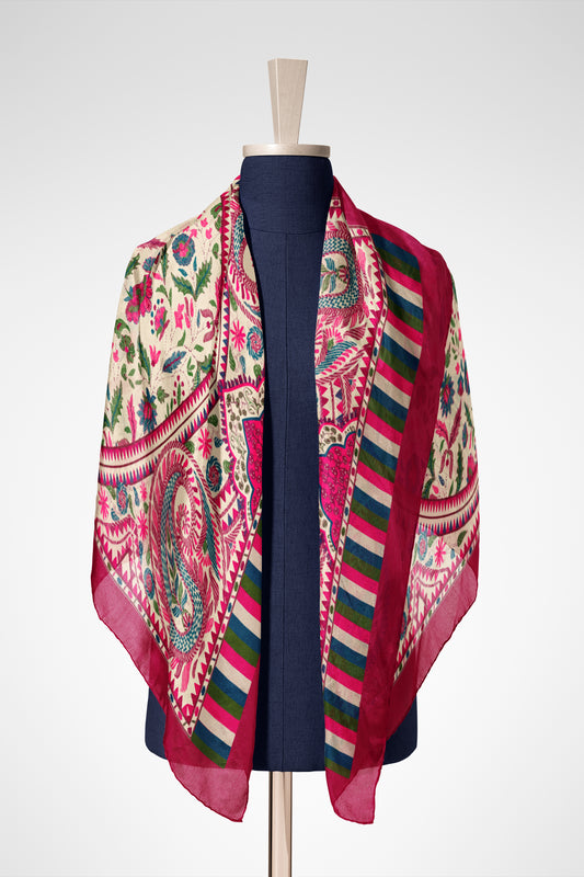 Fuşya Etnik Pamuk İpek Şal S-610
