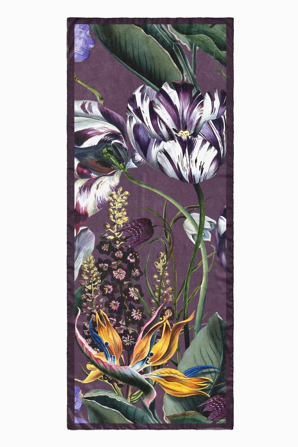 Mürdüm Orchid Desenli Pamuk Şal