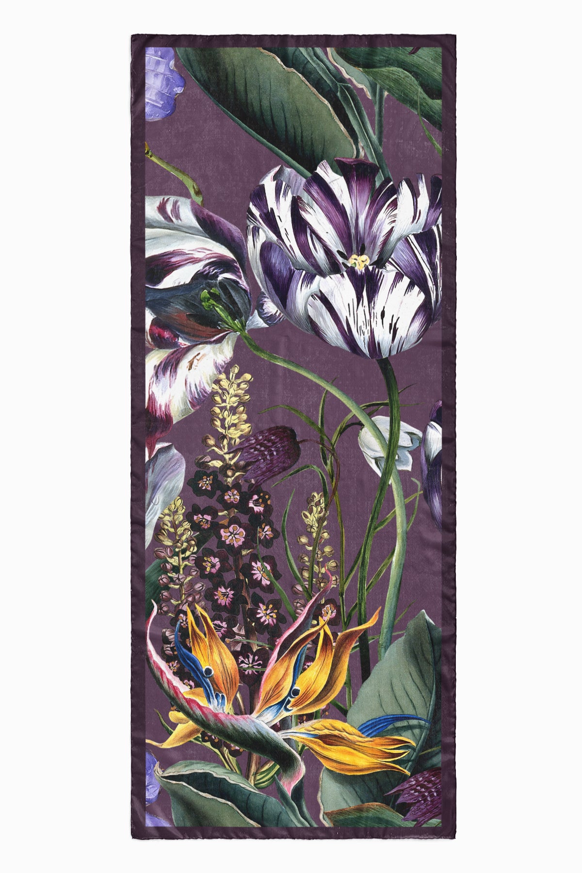 Mürdüm Orchid Desenli Pamuk Şal