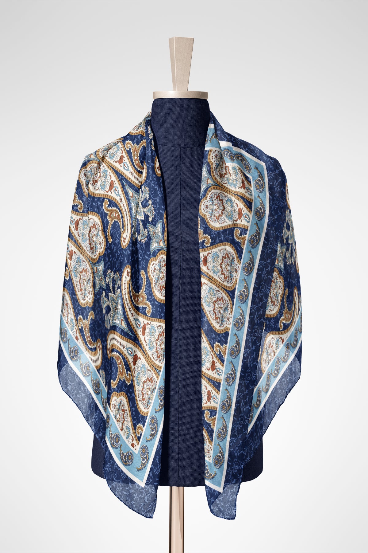 Mavi Navy Floş Viskon Şal